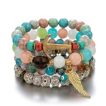 1 st Bohemiskt armband, handgjort armband med kristallpärlor, ankarehänge flerlagers stretch armband, dam smycken