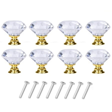 Diamantformade knoppar i glas Transparent/Guld 8 st