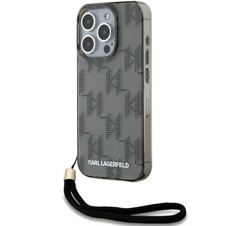 Karl Lagerfeld IML Mono KL-etui med mønster og ledning for iPhone 15 Pro Max - svart