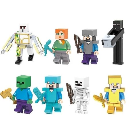 8 stk/sett Minecraft-tema minifigur montert mini byggekloss Samlefigurer Leketøy Barnefans
