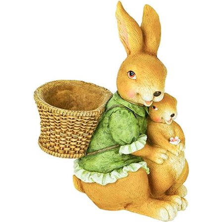 Kanin med blomsterkrukke havefigur, kaninfigur blomsterkurv udendørs kunstdekoration skulptur ornament til gårdhave kontor hjem (hunkøn)