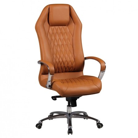 Rootz Executive Chair - Ægte læder - Aluminiumsarmlæn - Ergonomisk design - Karamelfarve - 126-136cm x 70cm x 70cm