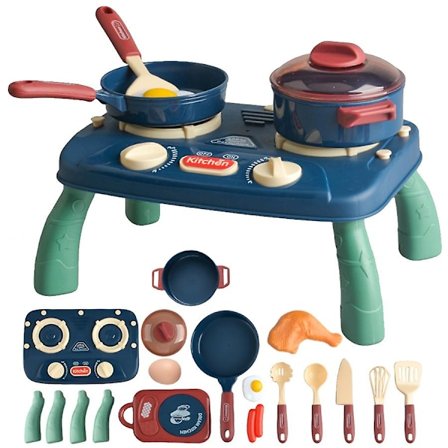 7708-12A Lekestue Lekekjøkken Komfyr Leke Simulering Matlaging Kjøkkenutstyrsett med Lys og Lyd E