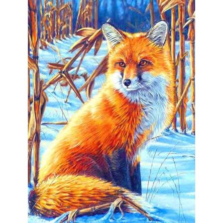 30 x 40 cm, kettu lumessa Timanttimaalaus Broderie Diam