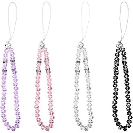 4 stk. Mobil Charms, Glitrende Krystallperle-Lanyards Krystallperler Telefon Charms Bling Stropper Telefonnøkkelring for Jenter Kvinner