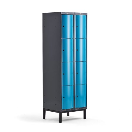 Clothes locker CURVE, leg frame, 2 x 4 doors, 1940x600x550 mm, blue