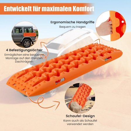 2 styks trækhjælpssandplader off-road dækstige til sand/mudder/sne 107 x 31 x 7 cm orange