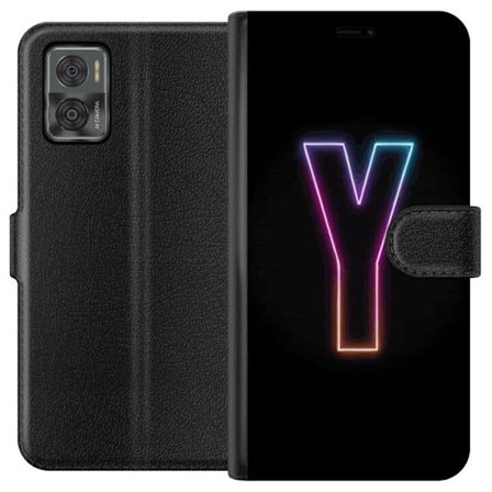 Kompatibel Tegnebogsetui til Motorola Motorola Moto E22i Minimalistisk neonbogstav Y i farveskiftende lys mod sort baggrund