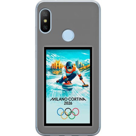 Kompatibel Mobilcover til Xiaomi Mi A2 Lite Ishockeyillustration med spillere i bevægelse på isen, Milano Cortina 2026, Milano-landemærker og olympisk