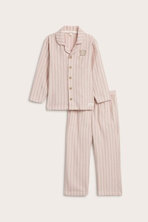 Newbie | Randig pyjamas med nalle | Ljusrosa