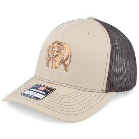 Wild Spirit - Grizzly Bear Embroidery Khaki/Brown Trucker Trucker Beige Cap - @ Hatstore