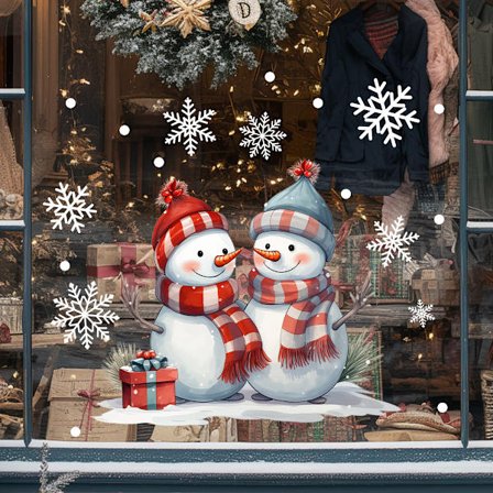 Jul Snögubbe Fönster Självhäftande Papper, Helt Transparent UV Dubbelsidig Visningsbar Fönsterglasdekor