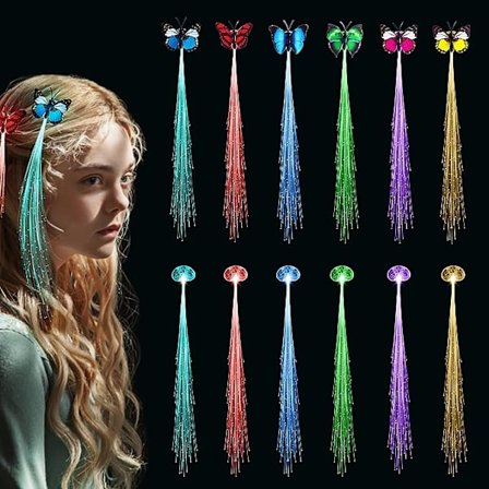 12 st LED-hårklämmor, URSMART 6 st LED-lampor hår och 6 st fjärilshårklämmor lysande håraccessoarer för kvinnor flickor