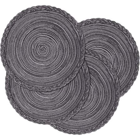 Bordsunderlägg, runda flätade bordsunderlägg för matbord, diameter 38 cm, vävda värmebeständiga halkfria tvättbara bordsmattor i bomull (grå & svart)