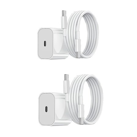 Lader - 20W USB-C Hurtiglader - Adapter + 2-meters Datakabel (Hvit, 2-pakning) 2-pakning