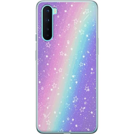 Kompatibelt Mobildeksel til OnePlus Nord Rainbow-farget pastellbakgrunn med hvite stjerner og gnistrende prikker i myk overgang