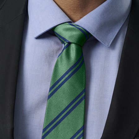 Navy Twin Stripe Green Silk 8cm Tie for Men - Patterned Ties