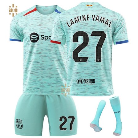 Herre/Børn 2024 Nyt Fodboldtøj FCB #27 Lamine Yamal Fodboldtrøjer Mode Sport T-shirt Grøn 18 18-XF23- 18