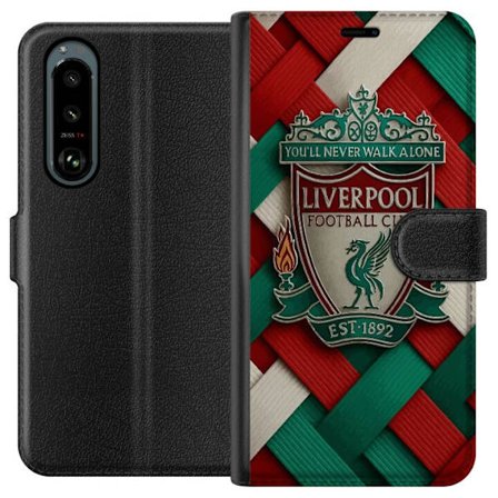 Yhteensopiva Lompakkokotelo Sony Sony Xperia 5 III Liverpool Football Clubin tunnus, jossa You'll Never Walk Alone voimakkaassa graafisessa suunnittel