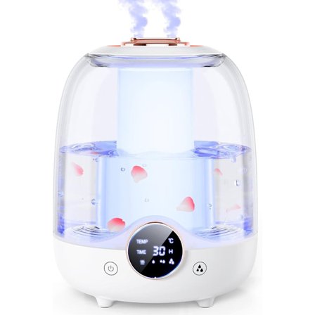 Humidifier 3L with Quiet Mist - Smart Timer, Dual Nozzles, LED Light - Perfect for Bedroom and Nursery