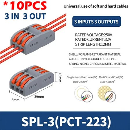 SPL2/3/4/5 Kopplingsplint Snabb PCT Lampkabelkontakt Parallell Kopplingsdosa 1/2/3/4/5 in Flera Utgångar Splitter