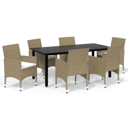 Vidaxl Matgrupp För Trädgården Med Dynor 7 Delar Konstrotting Be Beige