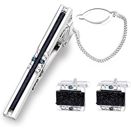 Glittrande Galaxy Stone Manschettknappar och Slipsklämma Set, Randig Galaxy Da