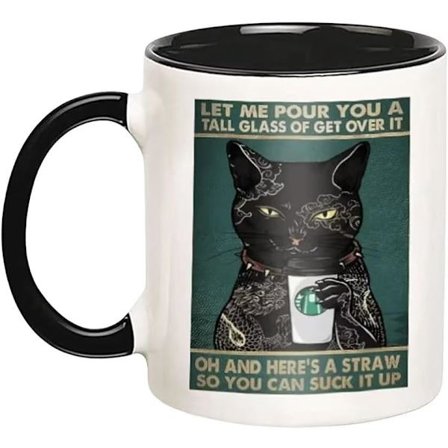 Musta Kissa Muki, Anna Minun Kaataa Sinulle Lasillinen "Pääse Yli Siitä", Kissan Ystäville Kahvimuki 11oz, Hauska Kissan Uutuuslahja Isälle Äidille 