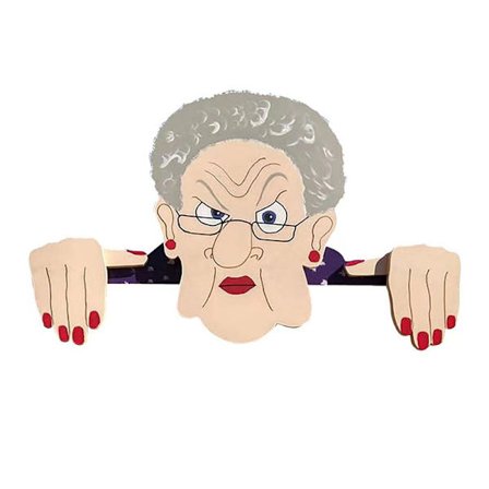 Hageillustrasjon Wodden gjerdedekorasjon Nysgjerrig gammel dame Hagekunst Courty