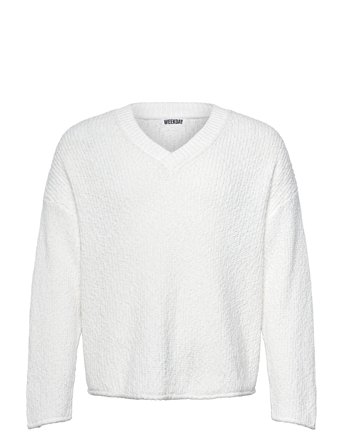 Weekday Boxy V-Neck Sweater - White - L