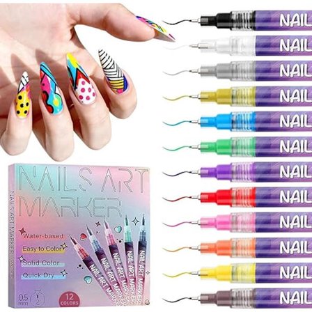 12 neglekunstpenner Neglekunstpenner Neglemarkører Neglelakkpenner Negledesign Neglemarkør Striper Neglekunstpenn Negledekorasjon Graffiti Dotting 
