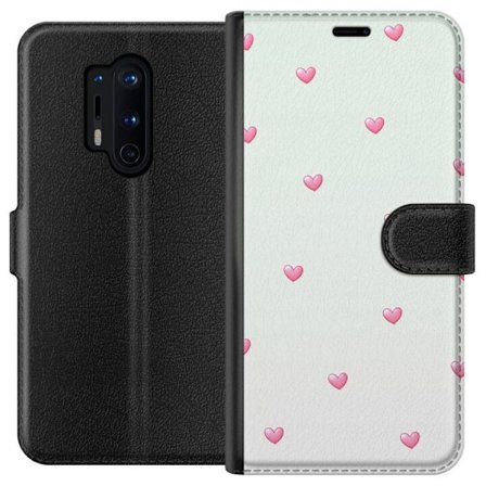 Yhteensopiva Lompakkokotelo OnePlus OnePlus 8 Pro Minimalistinen kuvio vaaleanpunaisilla sydämillä vaalealla taustalla, suloinen ja yksinkertainen m