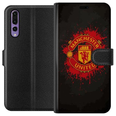 Kompatibelt Lommeboketui til Huawei Huawei P20 Pro Manchester United logo i rød og gul farge med røff sportslig bakgrunn