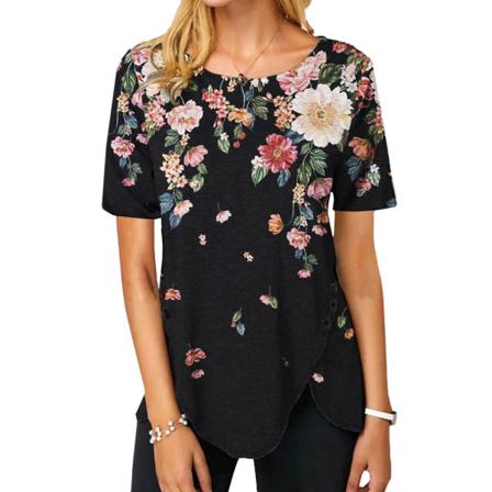 Kvinnor Toppar Blomma Print Rundhals Kortärmad Casual Daily Pu