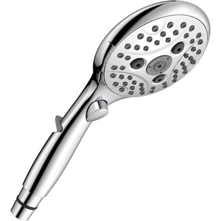 Brusesæt med vandstopknap, håndbruser 7,3 l/min med 6 sprøjteindstillinger, tænd/sluk-knap, universel vandbesparelse, krom Y