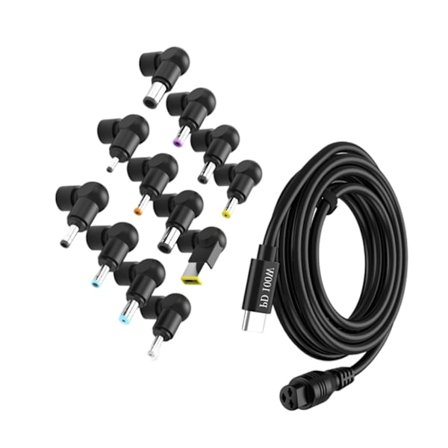 12-delt universel USB C-opladningsadapter med DC5.5-portadaptere PD100W hurtigopladningskabel til bærbar computer, telefon og tablets