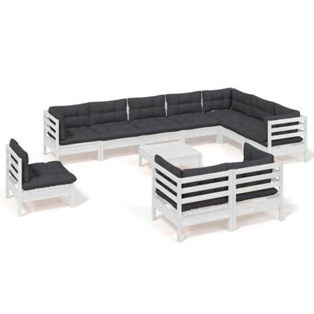 Vidaxl Loungegrupp Med Dynor 11 Delar Vit Massiv Furu Vit