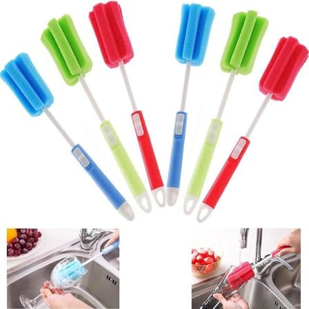 6-pak Flaskebørste Rengøringsbørste Blød Svamp Langt Håndtag