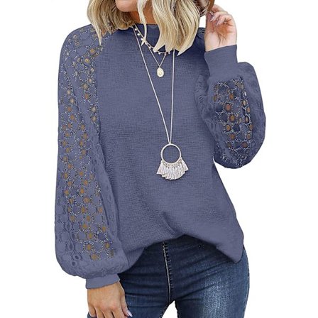 Langermet damebluse med blonde, avslappet passform