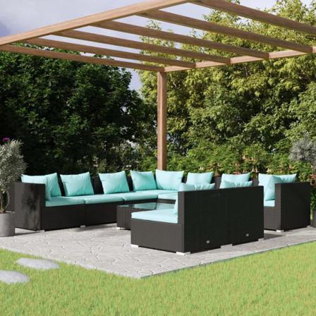 Vidaxl Loungegrupp För Trädgården M. Dynor 10 Delar Konstrotting Svart