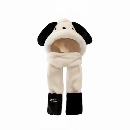 Tre-i-ett plysch hundöron-mössa, halsduk och handskar set, varm vinterfleecemössa, lämplig för kvinnor och flickor.