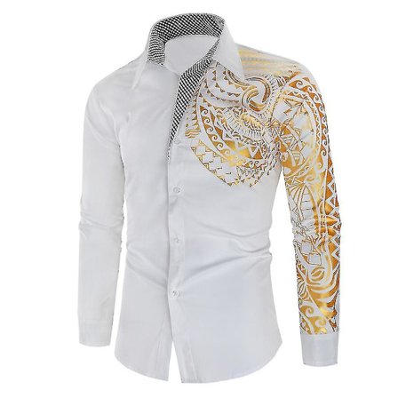 Herr guld långärmad skjorta med vänster print