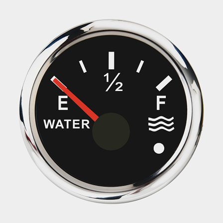 Indicatore di livello serbatoio acqua iGauge, antiappannamento, Ø52 mm, 12 V / 24 V, 0 - 190 Ω, argento/nero