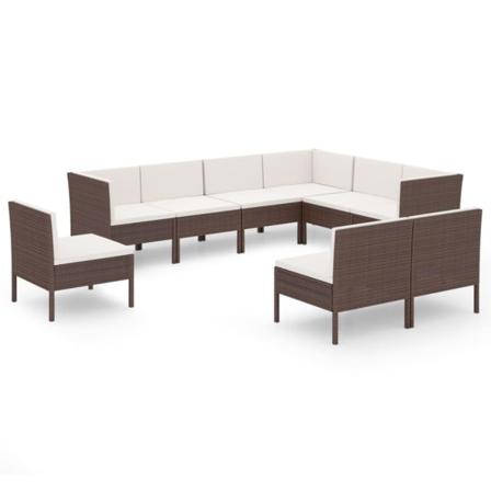 Vidaxl Loungegrupp För Trädgården Med Dynor 9 Delar Konstrotting Brun