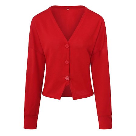 Bomulds V-hals Dame Cardigan med Løst Design i Ensfarvet Stil til Hverdagsbrug, 15 Farver