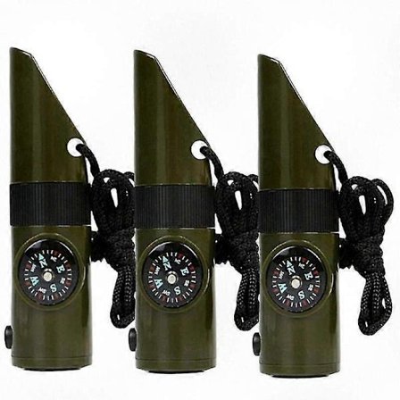 7-in-1 monitoiminen ulkoilun selviytymistyökalu pillillä, kompassilla, lämpömittarilla, taskulampulla ja suurennuslasilla hätätilanteisiin