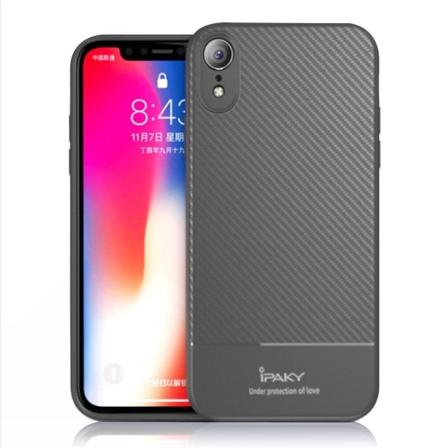 iPhone 9 IPAKY Hiilikuitu Harjattu Rakenne Pintainen Muovi Takasuoja Kuori - Harmaa Silver grey