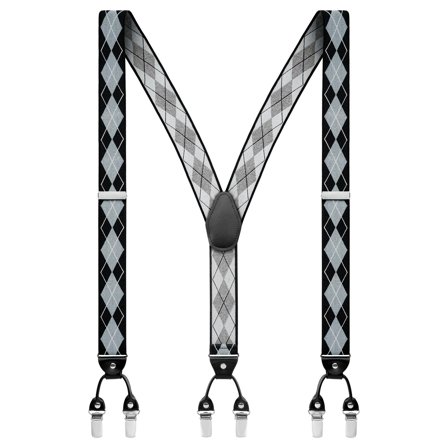 Vexel | Bretele gri cu model diamante mari pentru bărbați - Bretele cu clips