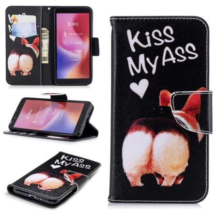Xiaomi Redmi 6 mobiletui i kunstlæder med mønster og kortholder - "Kiss My Ass" Multicolor