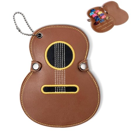 Plekterholder Gitarformet Etui med 17 Lommer i Skinn